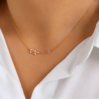 Rosy Blossom Leaf Branch Necklace
