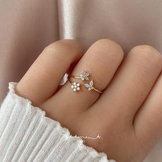 Double Blossom Butterfly Ring