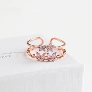 Duo Pink Butterfly Blossom Ring