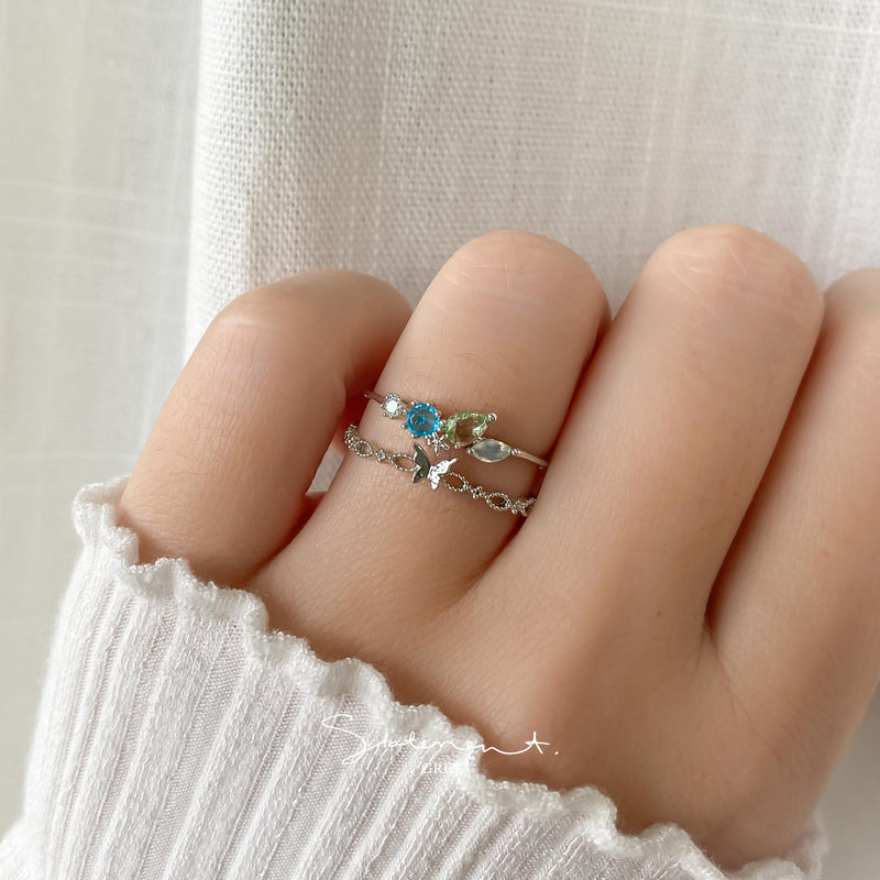 Blue Green Stone Butterfly Ring