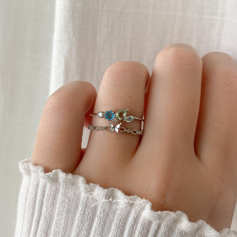 Blue Green Stone Butterfly Ring