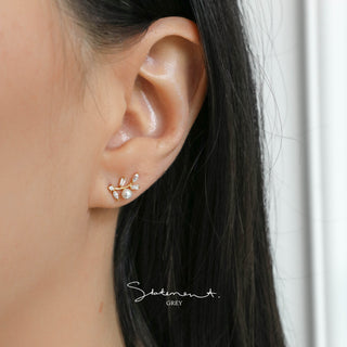 Wild Thyme Sprig Pearl Earrings