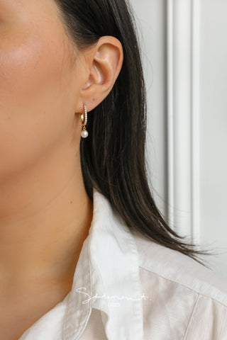 Pave Pearl Drop Oval Hoop Earrings
