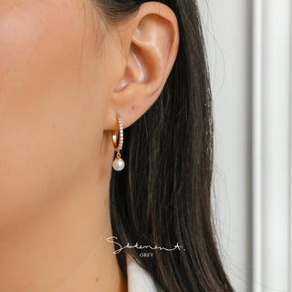 Pave Pearl Drop Oval Hoop Earrings