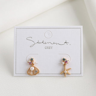 Seashell Starfish Pearl Earrings