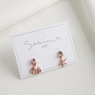 Seashell Starfish Pearl Earrings