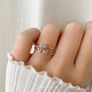 Duo Pink Butterfly Blossom Ring
