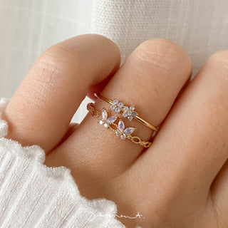 Duo Pink Butterfly Blossom Ring