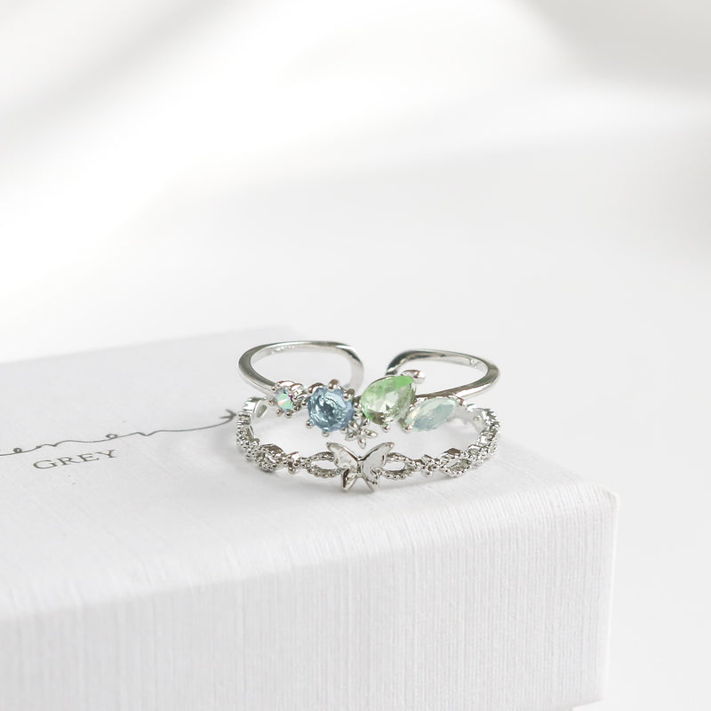 Blue Green Stone Butterfly Ring