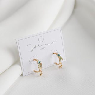 Blue Green Stone Butterfly Hoop Earrings