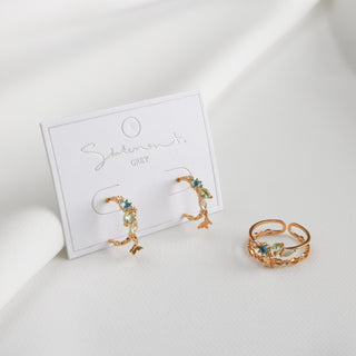 Blue Green Stone Butterfly Hoop Earrings