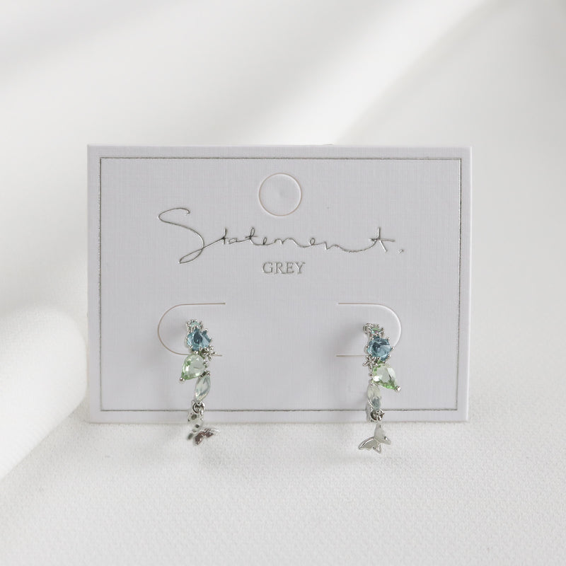 Blue Green Stone Butterfly Hoop Earrings