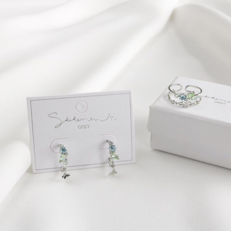 Blue Green Stone Butterfly Hoop Earrings