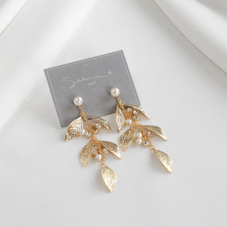 Fluttering Leaf Pearl Drop Earrings