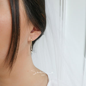 Disk Chain Drop Pearl Earrings