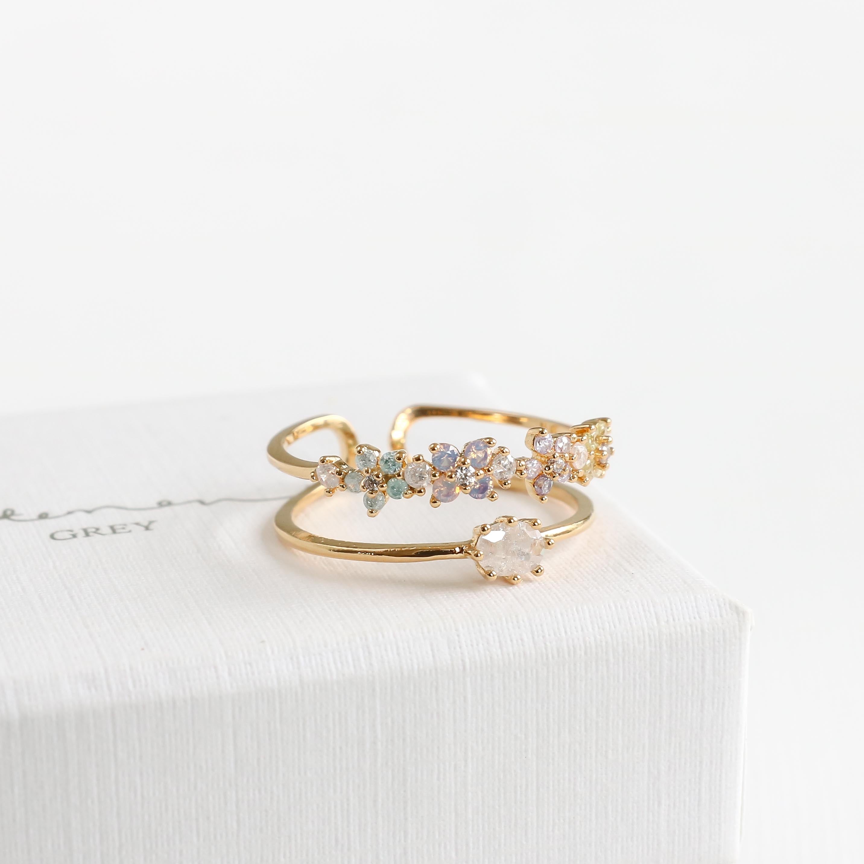 ★TATIANA★ Pastel Rainbow Heart Ring CR1801 Statement Rings, Rainbow Heart Ring, Multicolored Crystal
