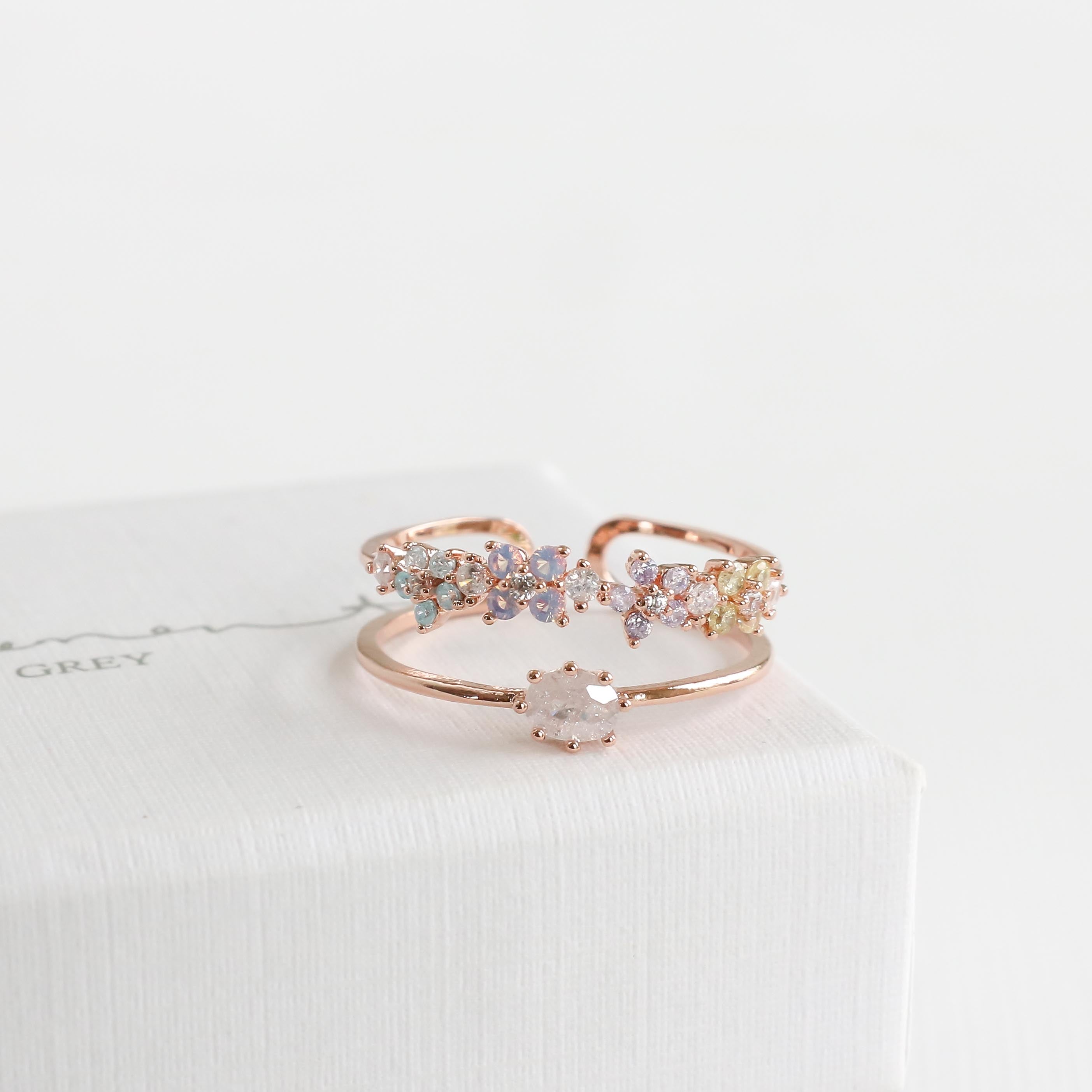 ☆TATIANA☆ Pastel Rainbow Heart Ring CR1801 UNICORN-RAINBOW-MOONSTONE-