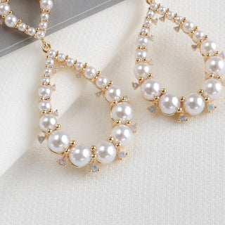 Rosy Pink Opal and Pearl Loop Drop Earrings