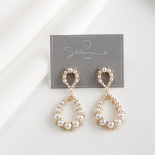 Rosy Pink Opal and Pearl Loop Drop Earrings