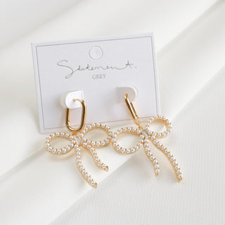 Pearl Studded Bow Dangle Earrings