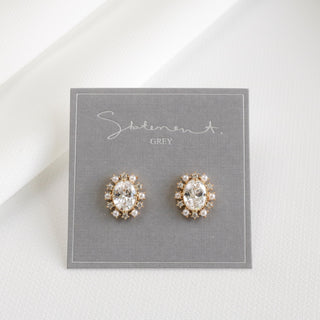 Evelyn Pearl Oval Crystal Stud Earrings