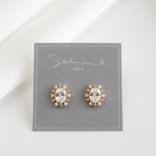 Evelyn Pearl Oval Crystal Stud Earrings