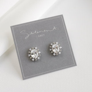 Evelyn Pearl Oval Crystal Stud Earrings