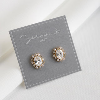 Evelyn Pearl Oval Crystal Stud Earrings