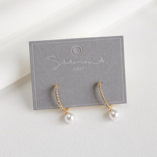 Pave Pearl Drop Oval Hoop Earrings