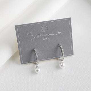 Pave Pearl Drop Oval Hoop Earrings