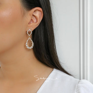 Rosy Pink Opal and Pearl Loop Drop Earrings