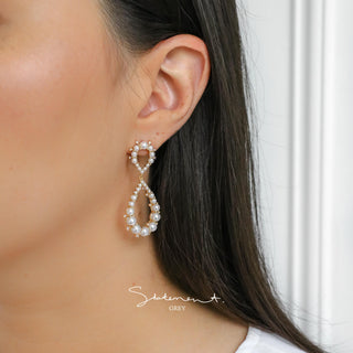 Rosy Pink Opal and Pearl Loop Drop Earrings