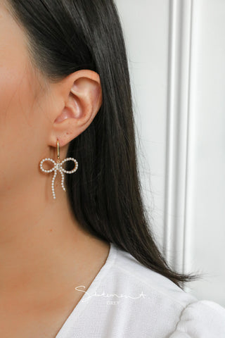 Pearl Studded Bow Dangle Earrings