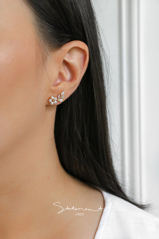 Floral Pearl Leaf Vine Earrings