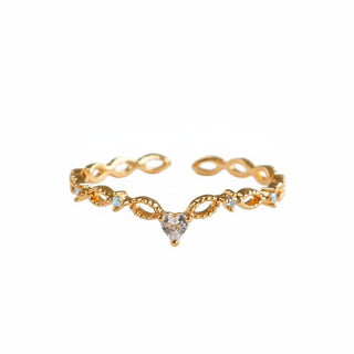 Statement Grey gold-plated chevron heart ring with cubic zirconia stones and an adjustable open infinity-link band.