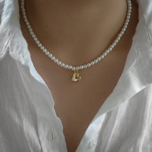 Bridget Pearl Gold Heart Necklace