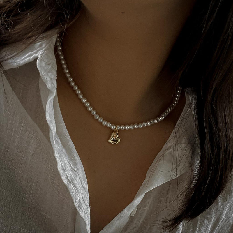 Bridget Pearl Gold Heart Necklace